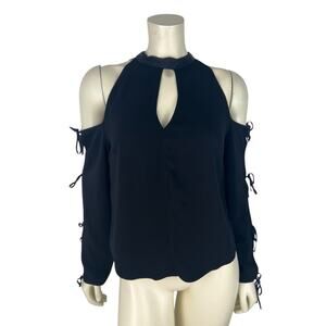 Veronica Beard Black Open Cold Shoulder Top Size 10 Lachland Tie Sleeve Cutout